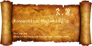 Kovacsics Malakiás névjegykártya